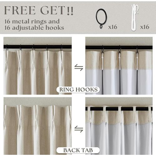 Cream Beige Linen Pinch Pleat Black Out Curtains 84 Inch Length 2 Panels