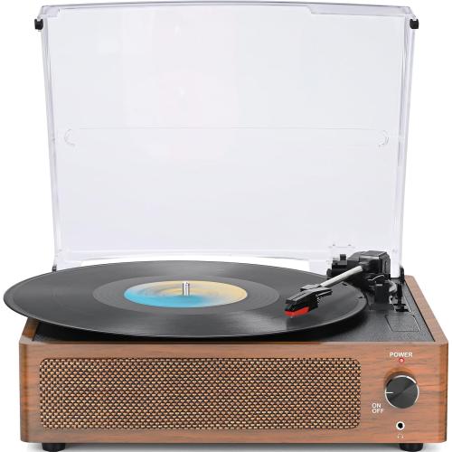 Vintage Record Players for Vinyl with Speakers,Retro Deep Brown
