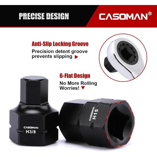 CASOMAN 27-Piece 3/8 Drive Low Profile Impact Hex Bit Socket Set, S2 Steel Allen Bit Socket Set, SAE & Metric, Includes Storage Case