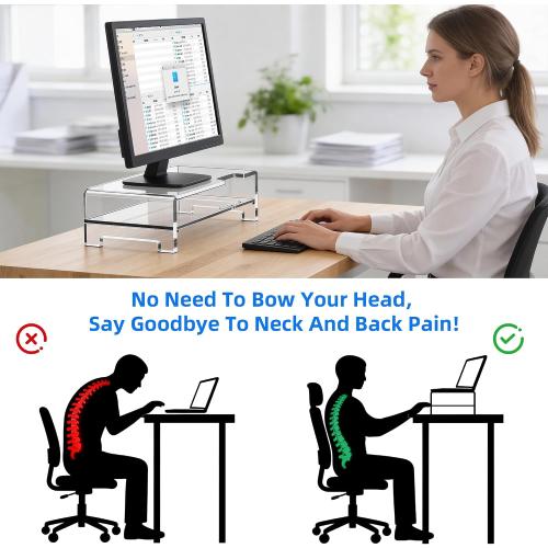 Acrylic Monitor Stand Riser Clear Laptop Stand 2-Tier L16 xW7.5 xH4.7