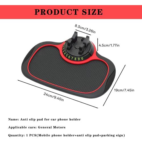 Multifunction Car Anti-Slip Mat,Car Anti Slip Mat Phone Holder For Dashboard,Multifunctional Car Dashboard Phone Holder,With Temporary Parking Numbe For Phone Sunglasses Keys (Square red and black)