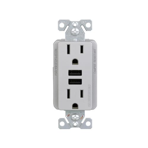 3.6A USB Type A Charger with TR Duplex Receptacle 15A/125V, Silver Granite