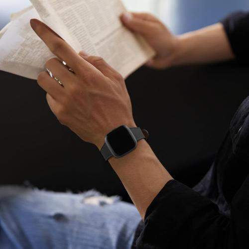 WFEAGL for Fitbit Versa Band, Top Grain Leather Band for Fitbit Versa Fitness Smart Watch (Black Band   Black Buckle)
