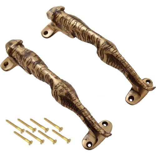 eSplanade - 7.5 Jaguar/Tiger Brass Door Handle Set of 2 - Home Decor - Door Pull - Accessories