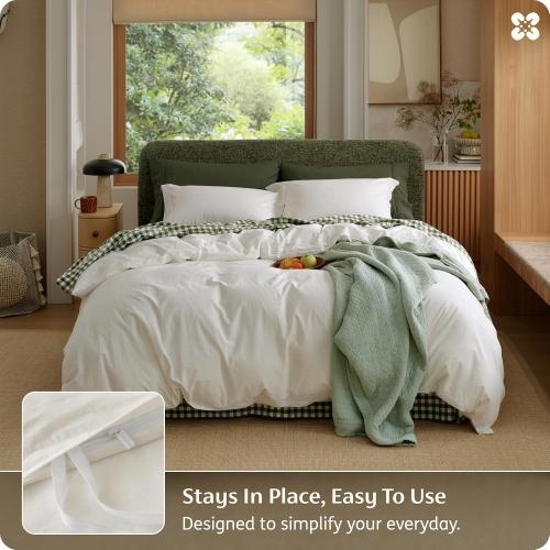 Bedsure PureWoven 100% Washed Cotton Duvet Cover Set, Queen Size, 3-PC