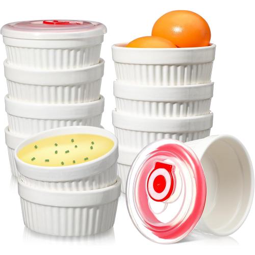 12 Pack White Ramekins 6 oz with Lids, Oven Safe Porcelain