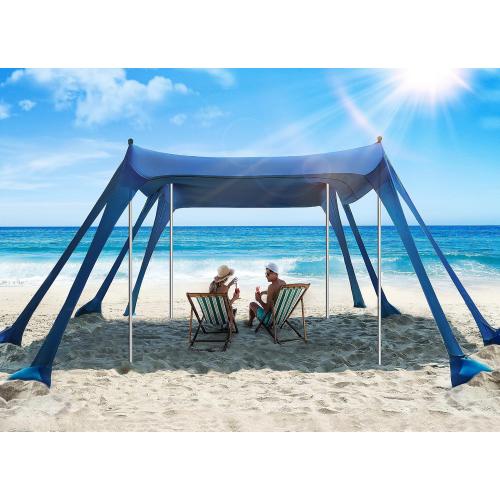Vibemo Beach Tent, Beach Canopy Sun Shade with UPF50  UV Protection, 10x10ft, Includes 8 Sandbags, Sand Shovel, Ground Pegs & 4 Stability Poles, Pop Up Sun Shelter for Camping, Picnics, Backyard Fun