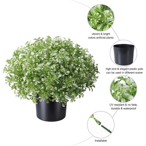 2 Pack Fake Potted Plants Artificial Plants for Outdoors Decor, Green White