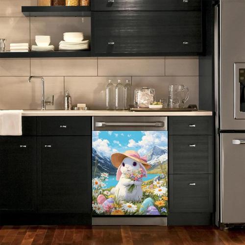 BVBOX Dishwasher Magnet Cover 23x26 Reusable Magnetic Refrigerator Covers Dishwasher Magnets Decorative Cover Fridge Door Skin Panel Stickers (Pink Hat Rabbit, 23 W x 26 H)