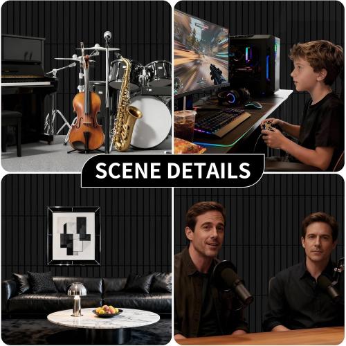Garvee 18 Pack Acoustic Panels Foams for Walls, 12x12x0.35 in Fireproof Sound Dampening Panels with Hook and Loops, Thick Noise Reduction Absorbing Mat for Home Theater Recording Room