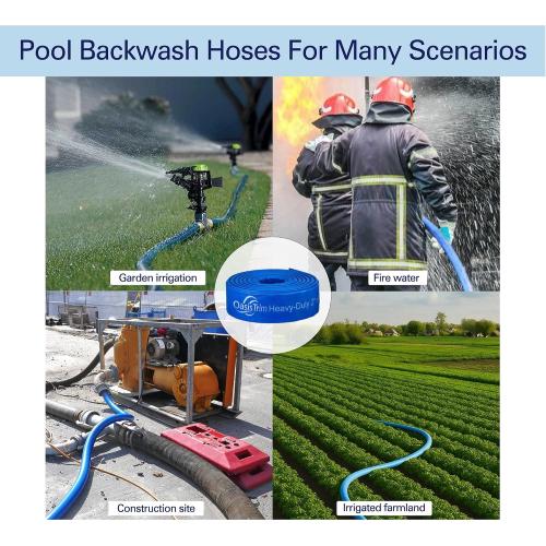 2x100FT Pool Backwash Hose, Lay Flat, Drain & Sump, 2 Clamps