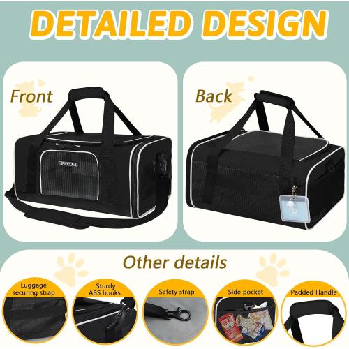 Petskd Pet Carrier 17x13x9.5 Southwest Airline Approved, Pet Travel Carrier Bag for Small Cats and Dogs, Soft Dog Carrier for 1-15 LBS Pets,Dog Cat Carrier with Safety Lock Zipper (Black)
