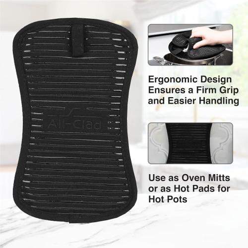 Set of 2 Color Black All-Clad Premium Pot Holder & Hot Pad: Heat Resistant to 500 Degrees - 100% Cotton, 10x6.25 Hot Pad for Kitchen and Barbeque,