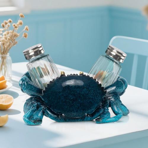 VVGIFTS Blue Crab Salt and Pepper Shaker Holder Beach Coastal Kitchen Decor