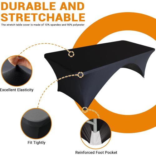 Eurmax USA 2-Pack Spandex Table Cover 5 ft. Fitted 30  Colors Polyester Tablecloth Stretch Spandex Table Cover-Table Toppers,5 FT Table Cover Open Back（Black）
