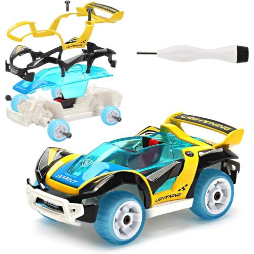 M MOOPAI Pull-Back Toy Cars Take Apart Race Car DIY Car Assembly Toy Tool Kit Build Your Own Car Educational Toy for Kids Boys & Girls Toys Aged 3  (Yellow Blue)