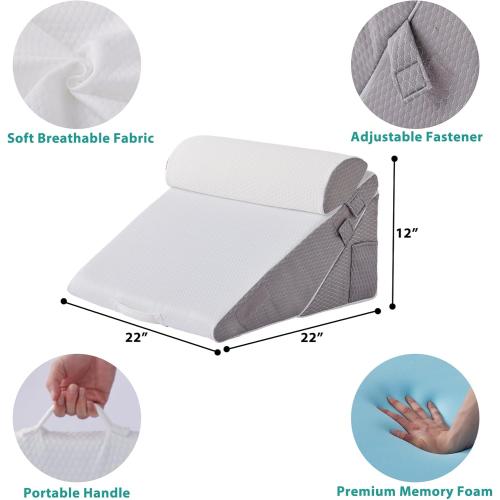 Bedluxe Wedge Pillow Headboard, 3PCS Orthopedic Bed Wedge Pillows Set for After Surgery, Adjustable Pillow Wedge for Acid Reflux&Back Pain Relief, Sleeping, Back Pillow for Bed Sitting Up, White/Grey
