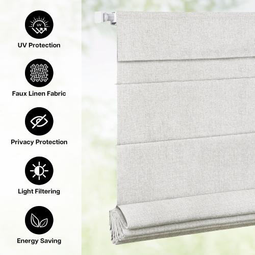 LazBlinds No Drill Roman Shades for Windows, Cordless Blackout Window Shades with UV Protection, Polyester Fabric for Bedroom & Living Room, 39 W x 64 H, Natural