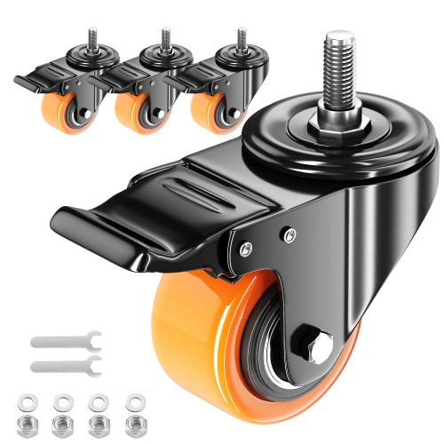 Caster Wheels 2 inch Locking Casters Set of 4, Threaded Stem 1/4-20 x 1