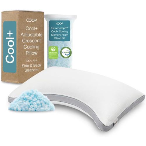 Coop Home Goods Cool  Crescent Adjustable Pillow,  Plus Shaped Memory Foam Pillows with Cooling Gel, Neck Support, Back or Side Sleeper Pillow, CertiPUR US/GREENGUARD Gold