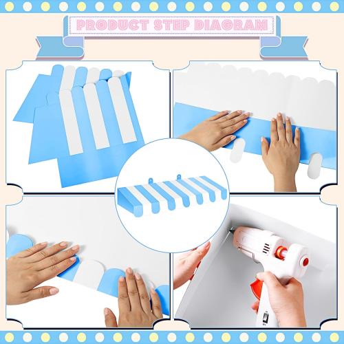 Boao 4 Pcs 3D Cardboard Awning Decor,Blue and White,Striped Style