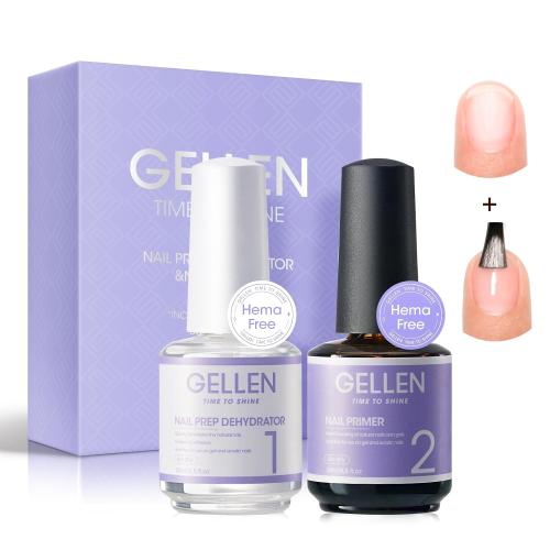 Gellen Nail Dehydrator and Primer Set, Hema-free Nail Prep Dehydrator & Acid-free Bond Primer for Long-lasting Adhesion Nails Lacquer Gel Polish Acrylic Powder Press-ons 3s Air Dry Nails Art Essential