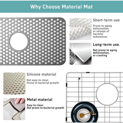 Stainless Kitchen Sink Protector - S304 Sink Grids for Bottom of Kitchen Sink, 23 x 18 with Rear Drain for Single Bowl Kitchen Sink with Corner Radius