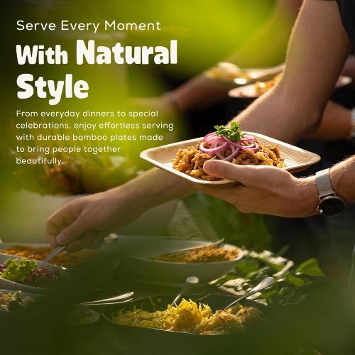 Perfectware Disposable 8 Inch Bamboo Disposable Square Plates (25 Pieces) Bamboo Serving Plates Eco Earth Friendly Dinnerware. Great for Holidays, Weddings, Parties and Catering. 25 Count.