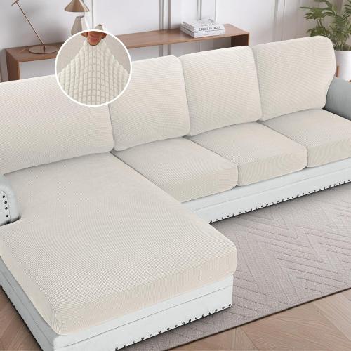 H.VERSAILTEX Sectional Couch Covers 8 Pieces Stretch Sofa Covers for Sectional Sofa Set Separate L Shaped Couch Cover for Both Left/Right Couch (Seat and Back: 1 Chaise   3 Sofa, Ivory)