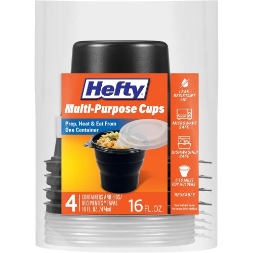 Hefty Multi-Purpose Cups, Reusable Containers with Lids, 16 Ounce Capacity, 4 Count