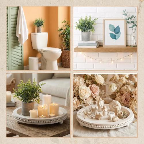 5 Pcs Farmhouse Wooden Tray Decor Set, 12 Inch Beaded Tray