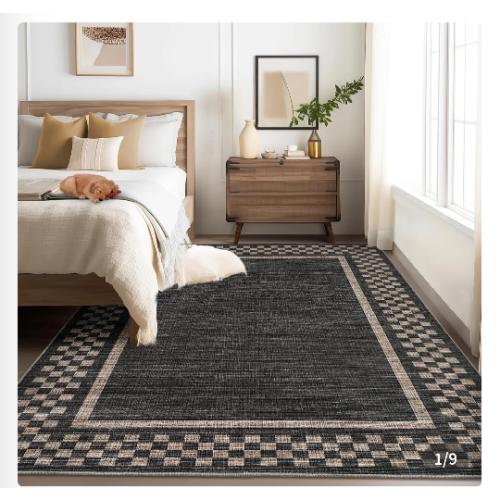 Garvee 4x6 Washable Living Room Rug Non Slip Low Pile Rubber Backing Soft Durable Checkered Geometric Design for Bedroom Kitchen