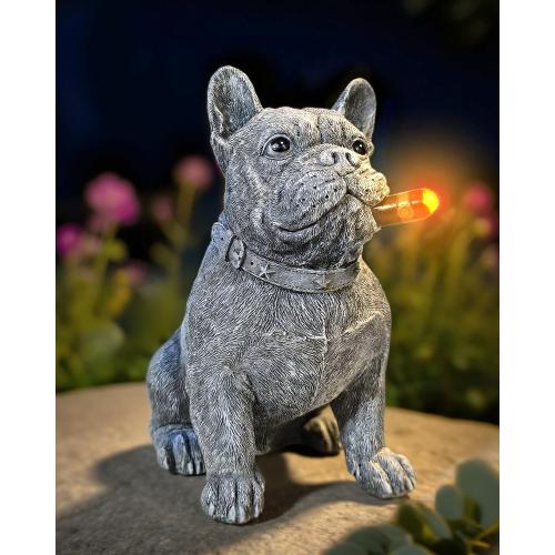 French Bulldog Solar Dog Garden Statue Frenchie Decor Outdoor Figurine