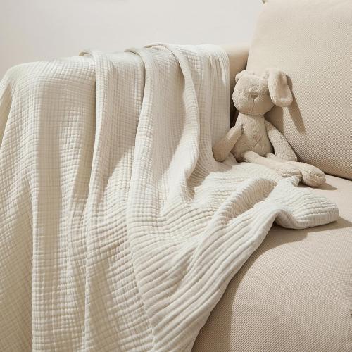 PHF 100% Cotton Muslin Blanket for Adults, Throw XL 50x70, Oat Milk