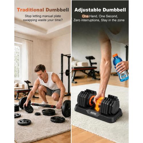 Adjustable Dumbbell Set 25lb/50lb, 10 in1 Adjustable Dumbbells for Home Gym