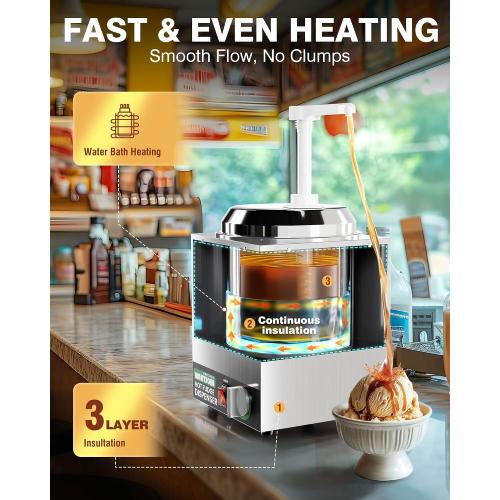 WantJoin Nacho Cheese Dispenser with Pump,2.8Qt Nacho Cheese Warmer,Stainless Steel Hot Fudge Warmer W/5-Level Temperature Adjustment,Commercial Hot Fudge Dispenser for Hot Fudge Cheese Caramel