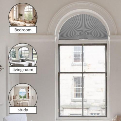 MALOKI Arch Window Shade,Light Filtering Pleated Shade,Half Circle Fabric Blinds Room Darkening Shades Easy Install Blinds Semi Circle Window Cover (1, Grey, 72x36)