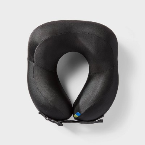 Contoured Memory Foam Neck Pillow - Black: U-Shape Travel Support