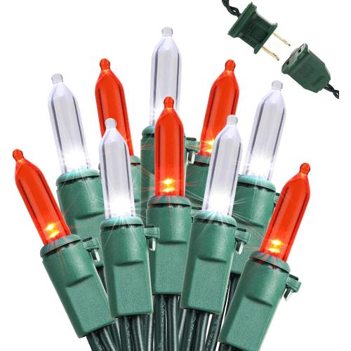Brizled Red & White Christmas Lights, 33ft 100 LED Christmas Tree Lights, 120V UL Listed Mini String Lights Connectable, Plugin LED Xmas Lights, Indoor Christmas Lights for Outdoor Party Home Decor