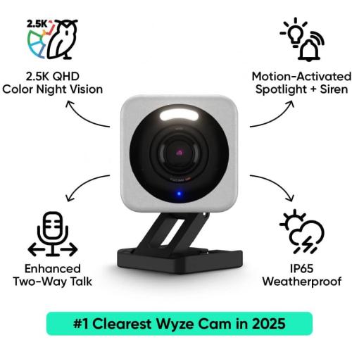 WYZE Cam v4 (Latest Model), 2.5K AI Security Camera, Indoor/Outdoor Cameras for Home Security, Baby Monitor & Pet Camera, Vibrant Color Night Vision, No Subscription Required, Free Expert Help