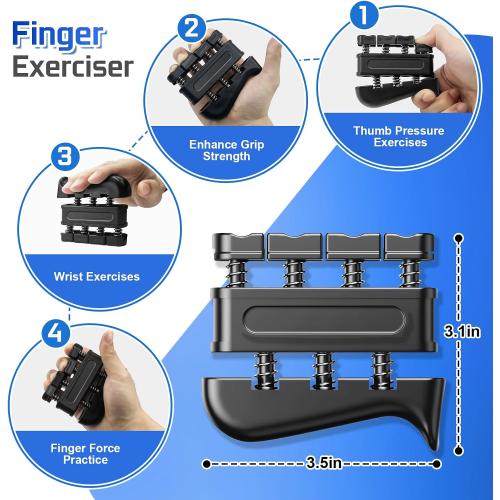 Hand Grip Strength Trainer Kit - Hand Gripper Training Set with Adjustable Resistance 2 Finger Stretchers Extenders Finger Exerciser Forearm Workout Ring Exercise Equipment Accessories Gray