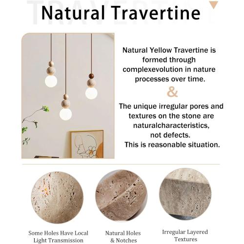 Natural Travertine Pendant Light, 10.6 Japanese Wabi Sabi Pendant Light