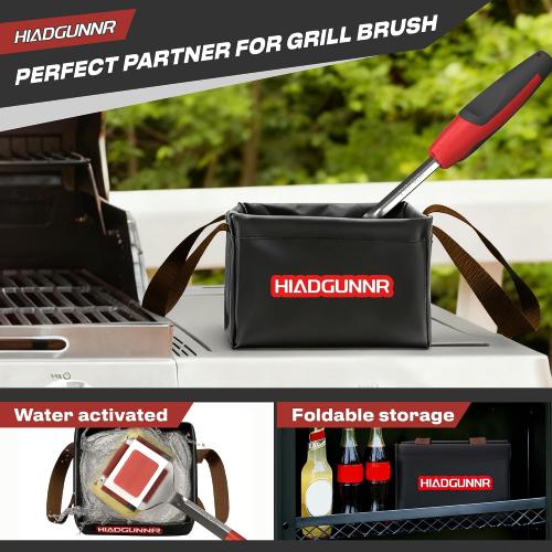 Grill Brush Bristle Free with Collapsible Bucket, BBQ Grill Cleaning Brush for Outdoor with Replaceable Head and Scraper, Safe Non-Metallic Bristles for Cast Iron or Stainless-Steel Grill Tools