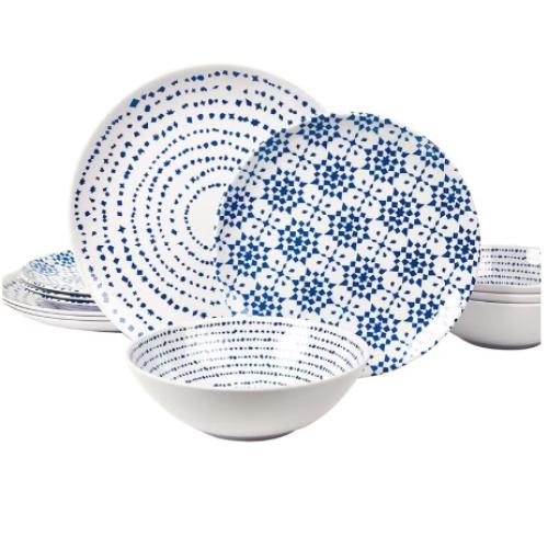Melamine Dinnerware Set Outdoor Blue Plates Bowl Set Lightweight Shatter Proof Chip Resistant
