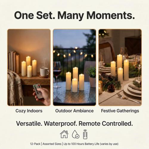 Enido Set of 24 Outdoor LED Candles, Battery Operated Flickering Waterproof Candles with 4 Remote (D2.2'' x H4''5''6'') for Halloween,Wedding,Christmas Decor(White)