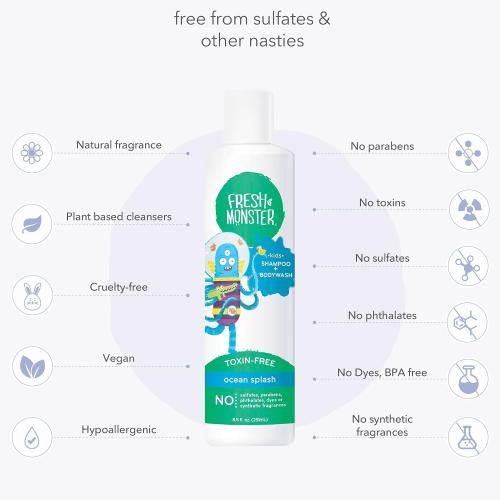 Fresh Monster 2-in-1 Kids Shampoo & Body Wash, Ocean Splash, 8.5 oz