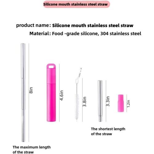 NAIVELY-Metal Reusable Straws 3 Pack Collapsible Portable Stainless Steel Drinking Straw Telescopic Travel Straw, with Case and Cleaning Brush Foldable Pocket Straws