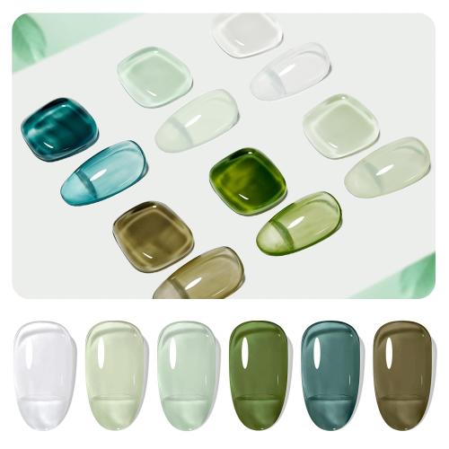JODSONE Jelly Gel Nail Polish Set of 6 Colors,Semi-Transparent Green Gel for DIY Nail Art, U V/LED Cured, Long-Lasting & High-Shine Manicure at Home or Salon, Gift for Women