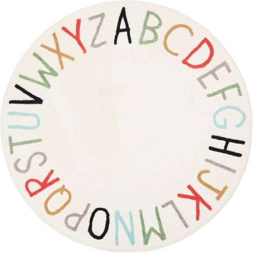 Round ABC Area Rug,40 Inch Soft Floor Carpet,Multi Color
