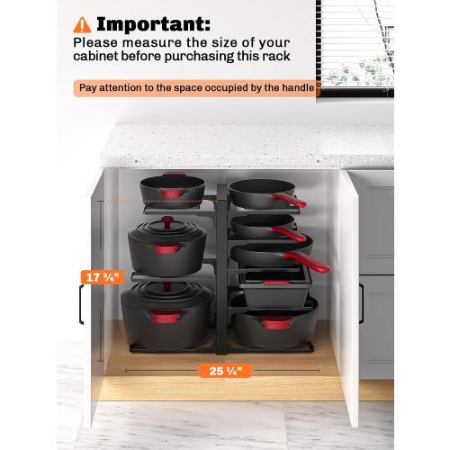 MUDEELA 8-Tier Heavy Duty Pots and Pans Organizer under Cabinet, Black Black 15.83H